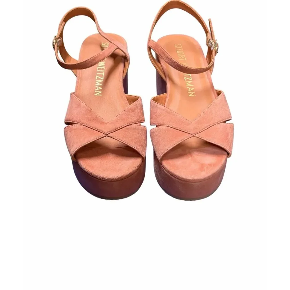 Stuart Weitzman Carmen Midi Wedge Sandal in Terracotta NWB Size 8